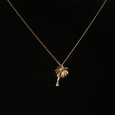 14K Yellow Gold Emerald Palm Tree Pendant Necklace | 18 Inches | 3.45 Grams