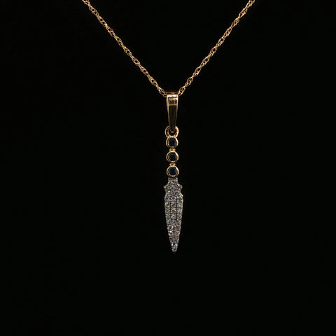 10K Yellow Gold Natural Diamond & Sapphire Spear Pendant | 0.10 CTW