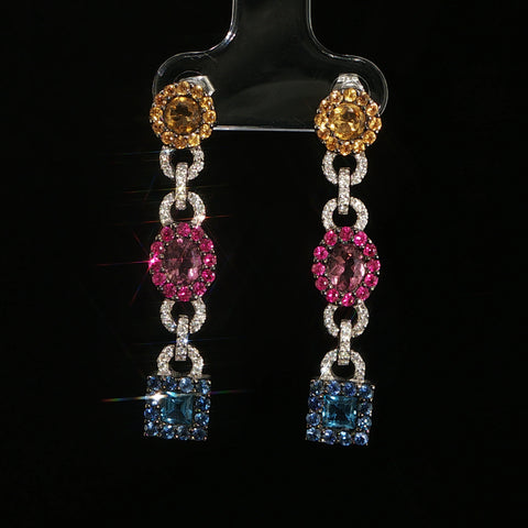 18K White Gold Sapphire & Diamond Link Dangle | 0.3 CTW