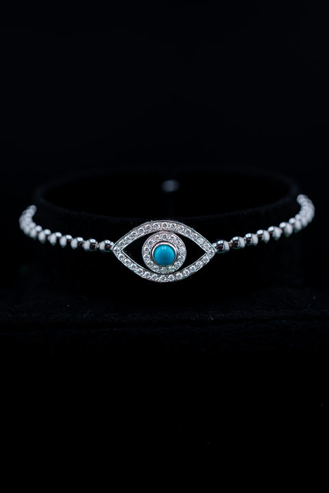 Hulchi Belluni 18K White Gold Evil Eye Bracelet with Turquoise