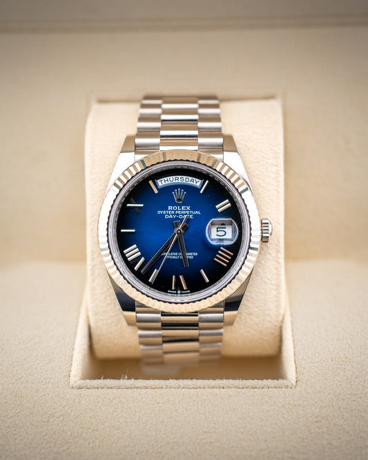 2024 Rolex Day-Date 40 White Gold Blue Ombré Dial 228239