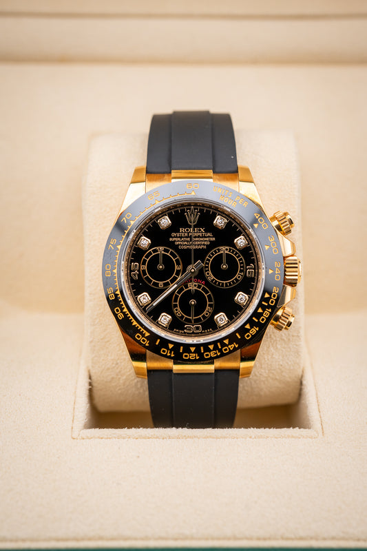 2019 Rolex Daytona Yellow Gold – Diamond Dial – Oysterflex – Ref. 116518LN – Pre-Owned Complete Set