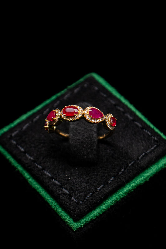 10K Yellow Gold Mixed Ruby & Diamond Ring