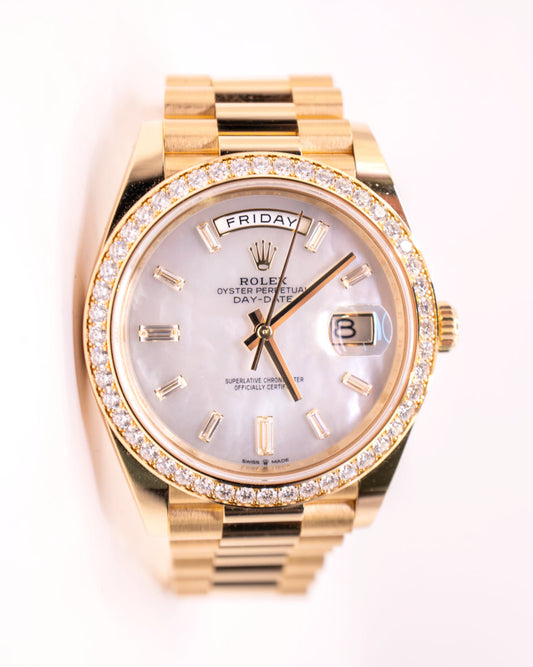 Rolex Day-Date 40 Ref. 228348RBR - Yellow Gold, Mother of Pearl Diamond Dial image 0