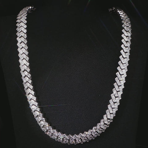 10K White Gold Diamond Curved Monaco Cuban Chain
