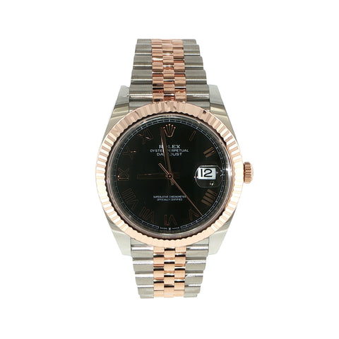 Rolex Datejust 41 ref. 126331 two-tone watch with black dial and rose gold Roman numerals