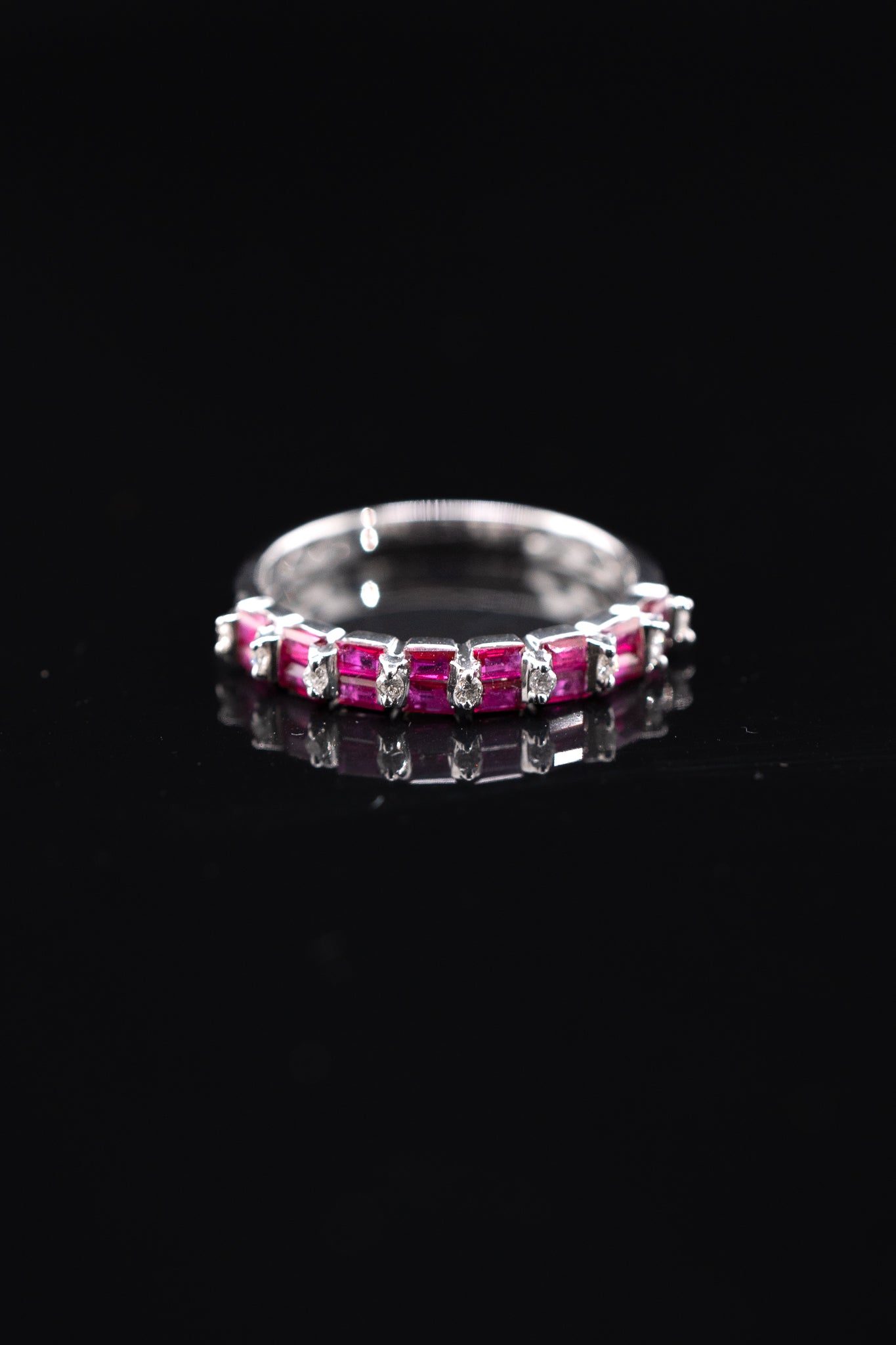14K White Gold Ruby Baguette & Diamond Ring, 0.10 CTW, Size 6.75
