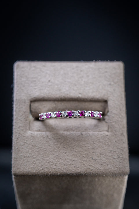 14K White Gold Ruby & Diamond Ring, 0.15 CTW, Size 6.75