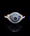 14K Yellow Gold Evil Eye Blue Sapphire & White/Black Diamond Ring Size 7