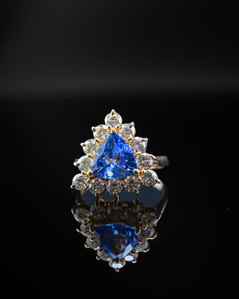 14K Yellow Gold Tanzanite and Diamond Triangle Fancy Ring, 1.59 CTW