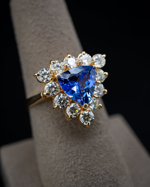 14K Yellow Gold Tanzanite and Diamond Triangle Fancy Ring, 1.59 CTW