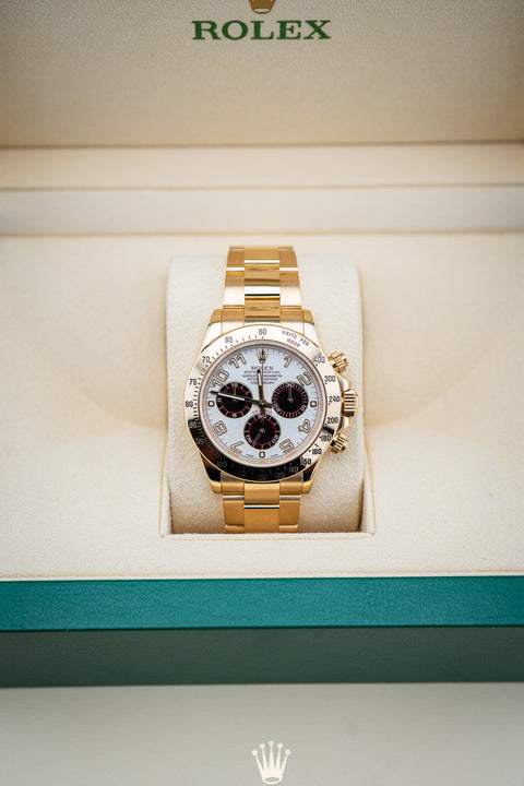 2013 Rolex Daytona 18K Yellow Gold White Racing Dial – Ref. 116528 – Mint Complete Set