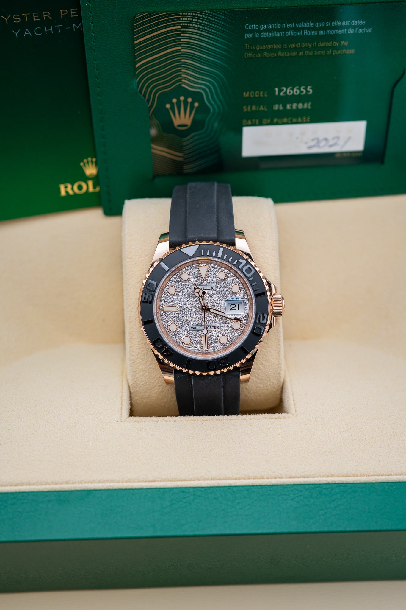 Rolex Yacht-Master 40 – Everose Gold – Factory Pave Diamond Dial – 126655 – Mint – Complete Set