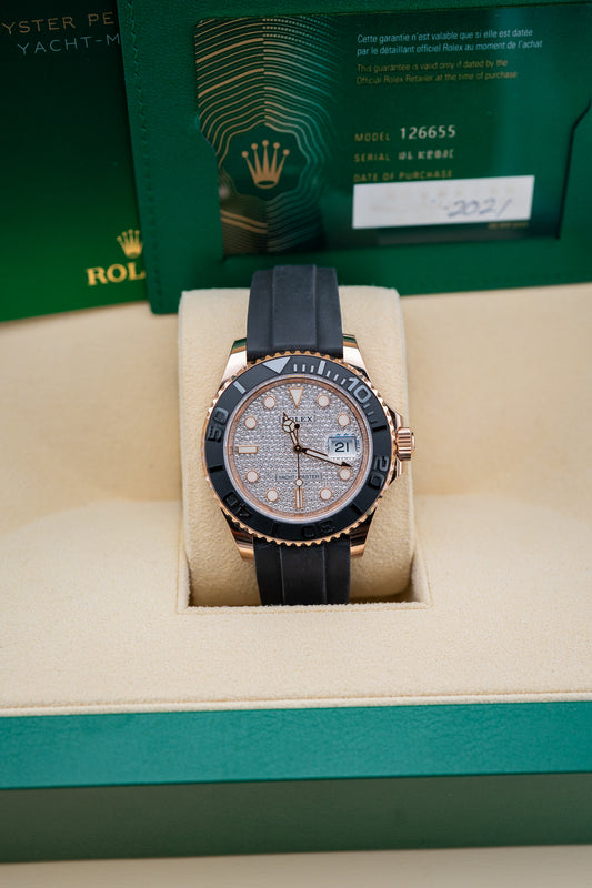 2021 Rolex Yacht-Master 40 – Everose Gold – Factory Pave Diamond Dial – 126655 – Mint – Complete Set