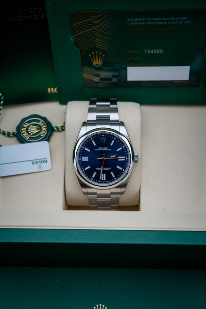 2025 Rolex Oyster Perpetual 41 – Ref. 124300 – Blue Dial – Stainless Steel – Brand New, Fully Stickered, Complete Set