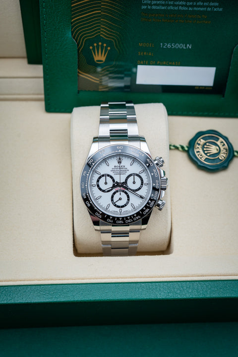 2025 Rolex Cosmograph Daytona “Panda” – White Dial – Stainless Steel – Brand New Complete Set