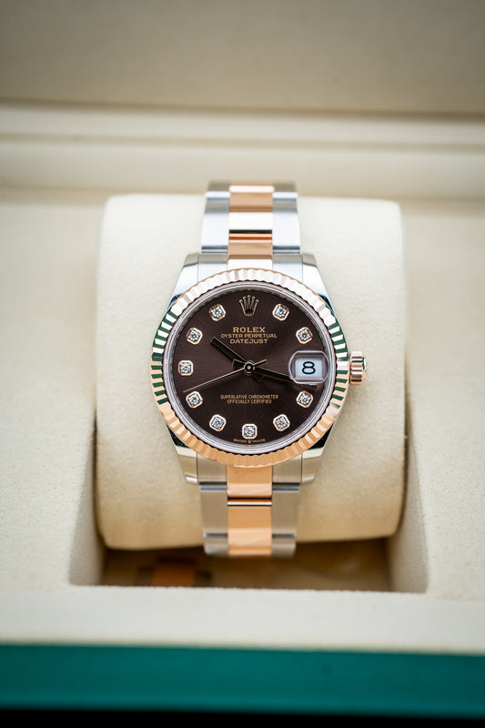 2025 Rolex Datejust 31 – Ref. 278271 – Two-Tone (Everose Rolesor) – Chocolate Dial with Diamond Markers – Brand New, Complete Set