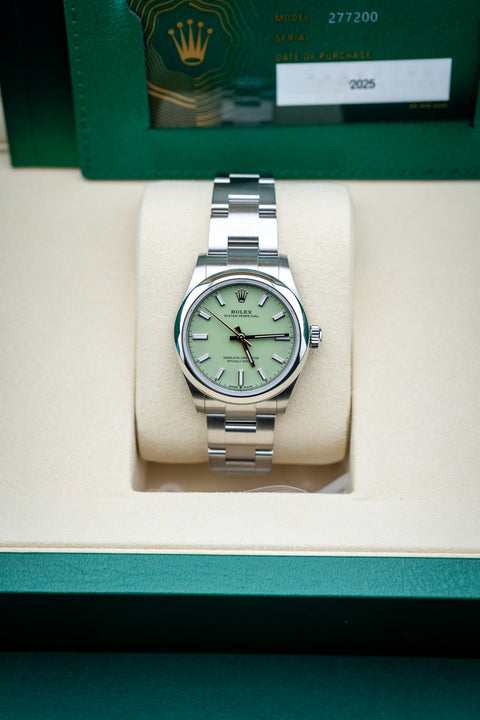2025 Rolex Oyster Perpetual 31 “Pistachio” – Ref. 277200 – Stainless Steel – Brand New, Complete Set