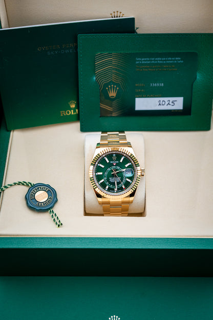 2025 Brand New Release Rolex Sky-Dweller Yellow Gold – Bright Green Dial – Oyster Bracelet – Ref. 336938 – Brand New Complete Set