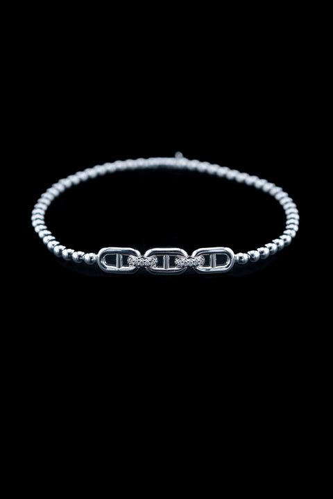 Hulchi Belluni Diamond Link Stretch Bracelet – 18K White Gold – 0.04ctw Natural Diamonds