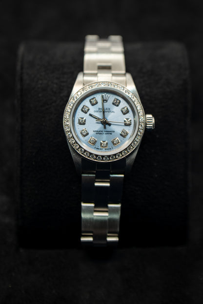 Rolex Ladies Oyster Perpetual Ref. 67180 - Custom Ice Blue Diamond Dial