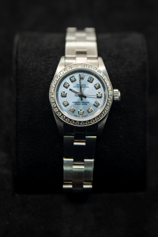 Rolex Ladies Oyster Perpetual Ref. 67180 - Custom Ice Blue Diamond Dial