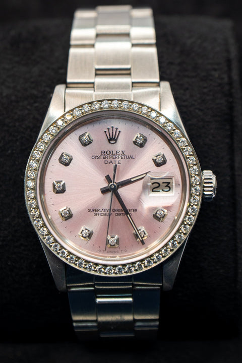 34 Oyster Perpetual Date Steel Oyster Pale Pink Diamond Dial and Bezel Model: 1500