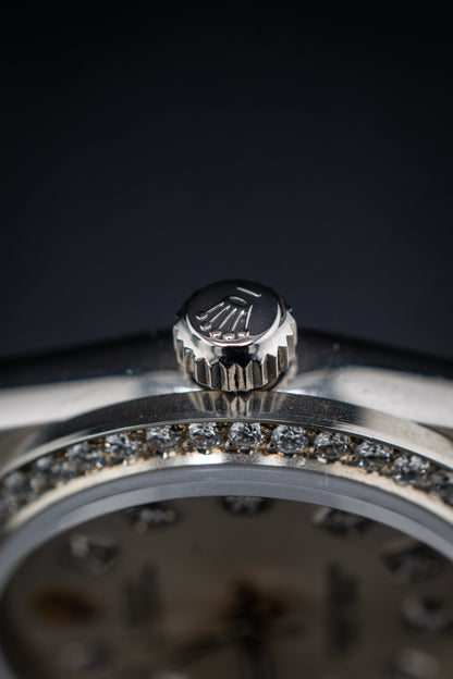Pre-Owned Rolex Oyster Perpetual – Ref. 77080 – Custom Silver Diamond Dial & Bezel