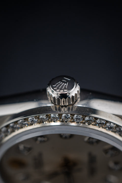 Pre-Owned Rolex Oyster Perpetual – Ref. 77080 – Custom Silver Diamond Dial & Bezel