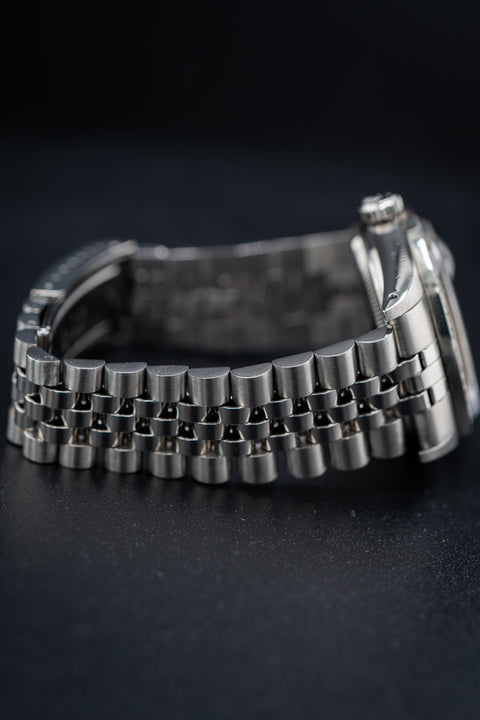 Rolex Datejust 36 – Stainless Steel, Custom Silver Dial w/ Diamond Markers & Ruby/Diamond Bezel