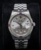 Rolex Datejust 36 – Stainless Steel, Custom Silver Dial w/ Diamond Markers & Ruby/Diamond Bezel