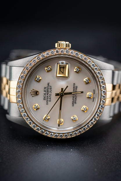 Pre-Owned Rolex Two-Tone Datejust – Ref. 16013 – Custom Mother of Pearl Diamond Dial & Bezel