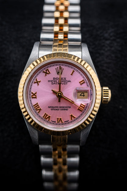 Preowned Rolex Ladies Two-Tone Datejust – Ref. 69173 – Custom Pink Roman Dial