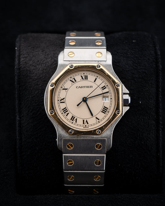 Cartier Santos Octagon LM W2001583 SS/K18YG Ivory Dial Quartz Watch Only