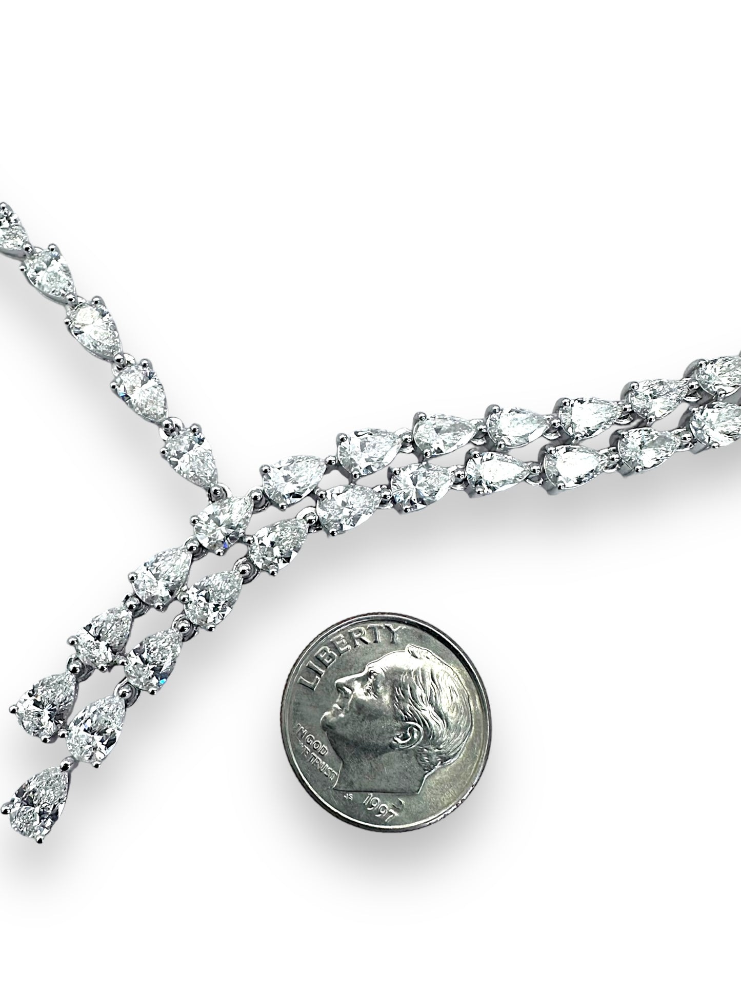 17 In White Gold Graduated Pear Lab Diamond Necklace 24.97CT image 6