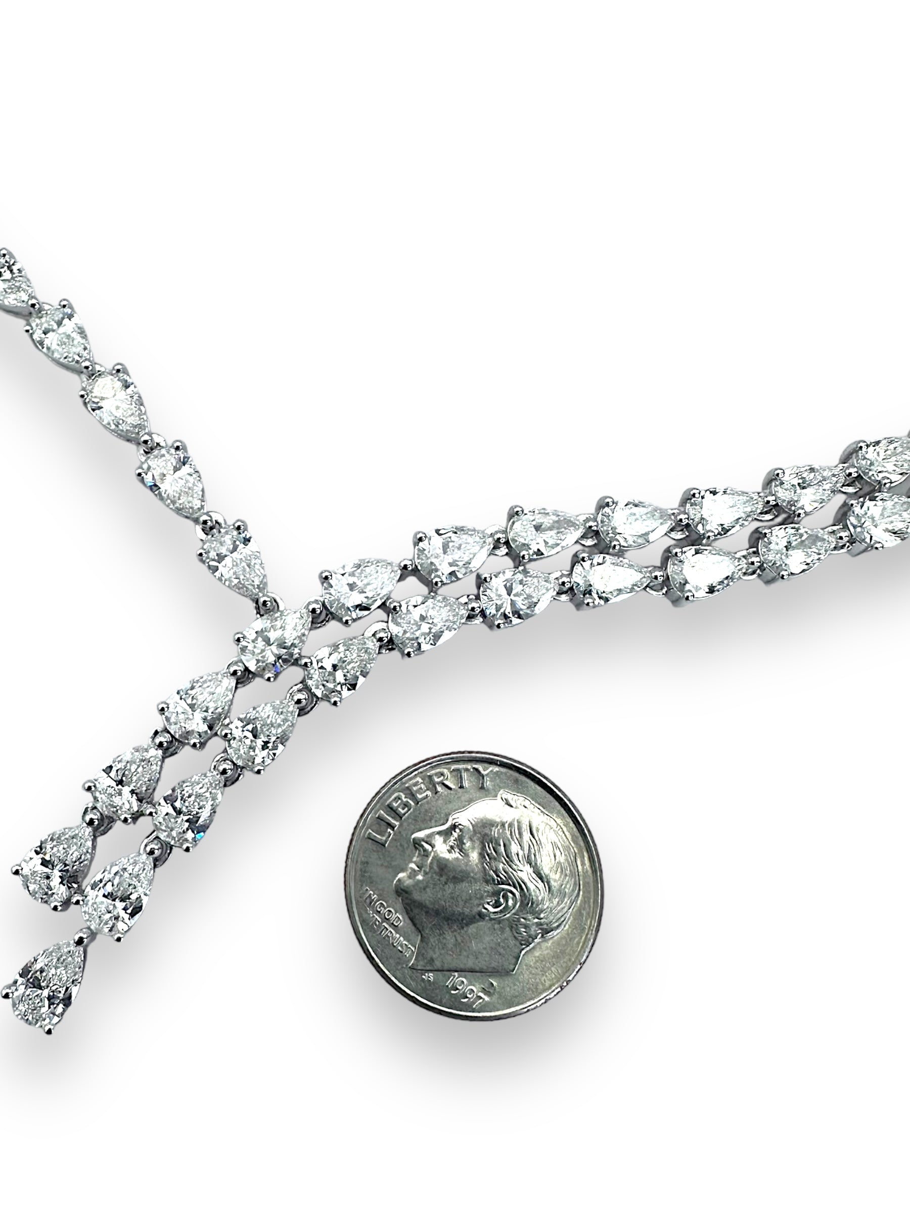 17 In White Gold Graduated Pear Lab Diamond Necklace 24.97CT image 6