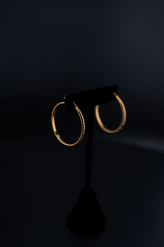 14K Yellow Gold Textured Hoop Earrings