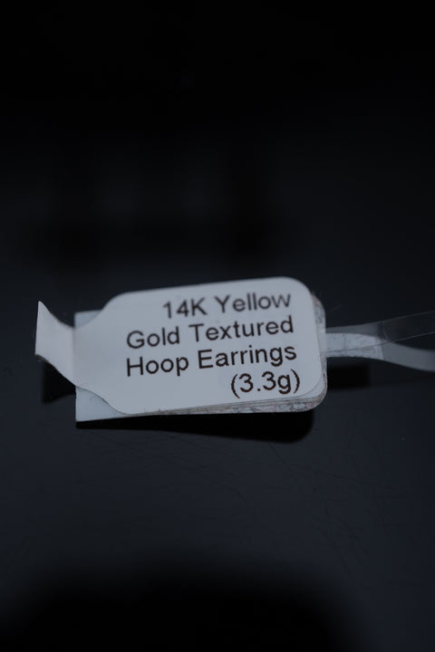 14K Yellow Gold Textured Hoop Earrings (3.3g) - 992