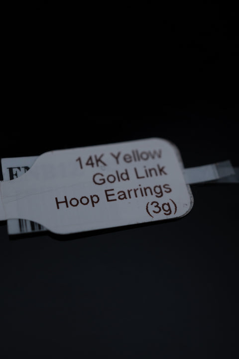 14K Yellow Gold Link Hoop Earrings (3g) - 900