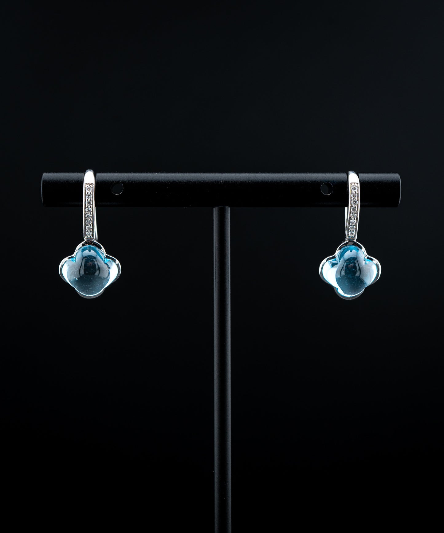 18K White Gold Hulchi Belluni Blue Topaz Flower Drop Earrings with Diamonds – 0.08 CTW