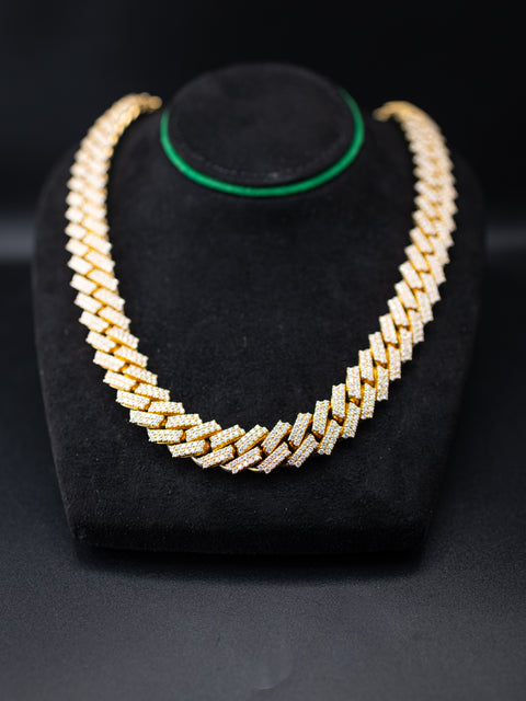 14K Yellow Gold Diamond Monnaco Cuban Chain