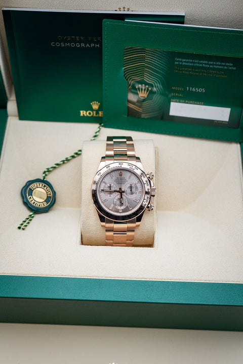 2023 Rolex Cosmograph Daytona – Sundust Dial – Everose Gold – Baguette Hour Markers – Like New Complete Set