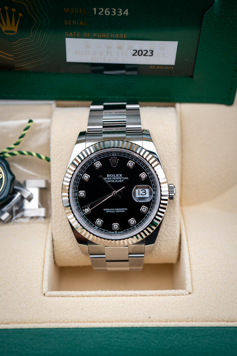 2023 Rolex Datejust 41 Black Dial with Diamond Markers – Ref. 126334