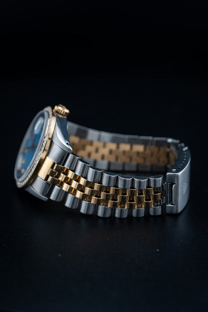 Rolex Datejust 36 Blue Mother of Pearl Dial – Aftermarket Diamond Bezel & Markers – Ref. 16233
