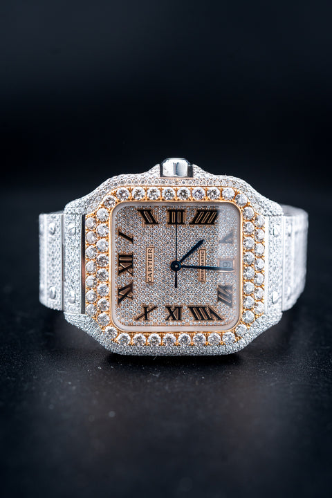 Cartier Santos XL Two-Tone Rose Gold – Custom Full Bustdown VS Natural Diamonds