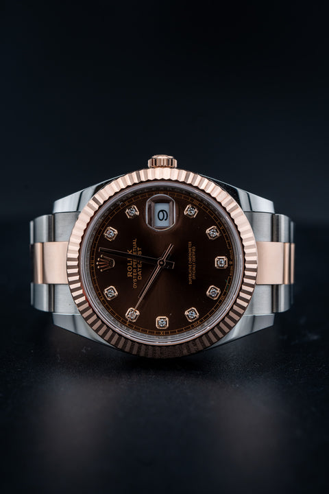 Brand New Rolex Datejust 41 – Chocolate Dial with Diamond Markers – Oyster Bracelet – Ref. 126331 – Complete Set