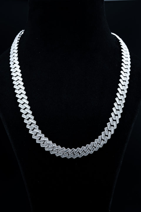 22” 10KT White Gold Cuban Link Chain – 12mm – 17.00 CTW Diamonds – 164g – Brand New