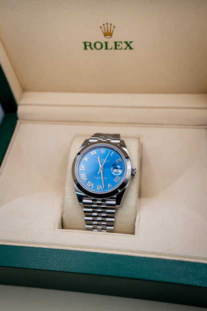 2025 Rolex Datejust 41 Ref. 126300-0018 - Blue Roman Dial, Smooth Bezel