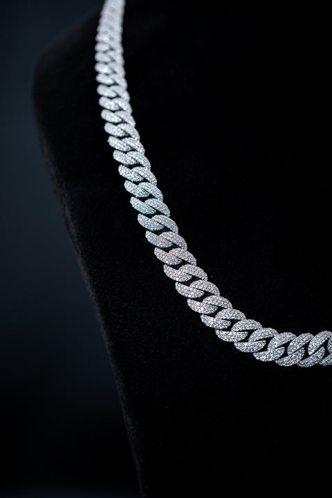 10K White Gold 9mm Cuban Link Chain – 14.10 CTW Natural Diamonds – 22" – 114.2g