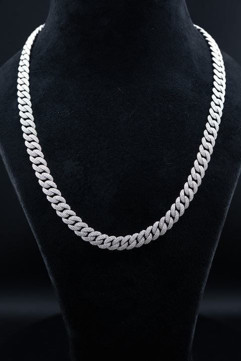 10K White Gold 9mm Cuban Link Chain – 14.10 CTW Natural Diamonds – 22" – 114.2g